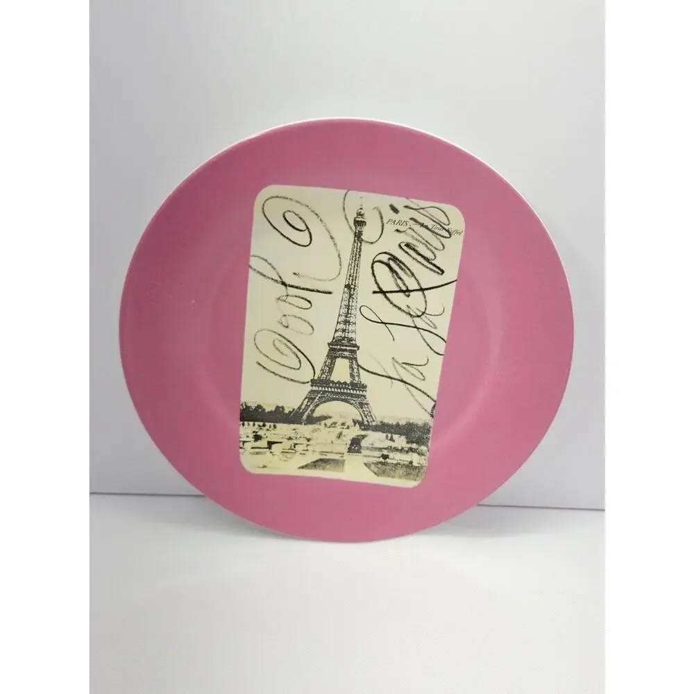 Rosanna Paris Eiffel Tower Plates Set of 3 Pink Green Decorative Dessert Plates